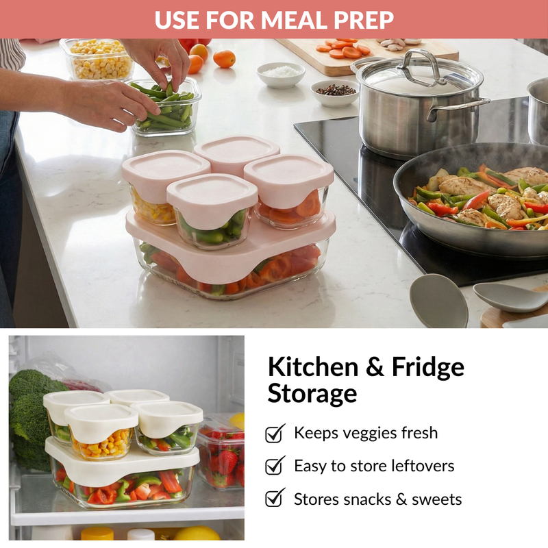 Groovo Lite Microwave Safe Glass Food Container Set Of 5 220ml 1320ml