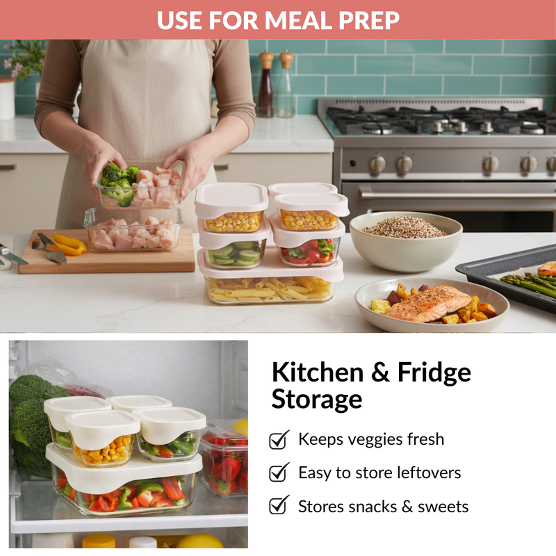 Groovo Lite Microwave Safe Glass Food Container Set Of 6 370ml 930ml 1120ml 2500ml