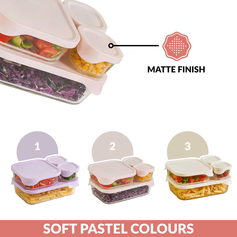 Groovo Lite Microwave Safe Glass Food Container Set Of 4 220ml 1320ml 2500ml