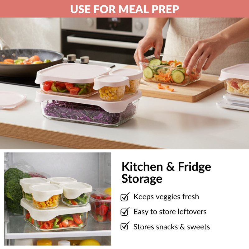 Groovo Lite Microwave Safe Glass Food Container Set Of 4 220ml 1320ml 2500ml