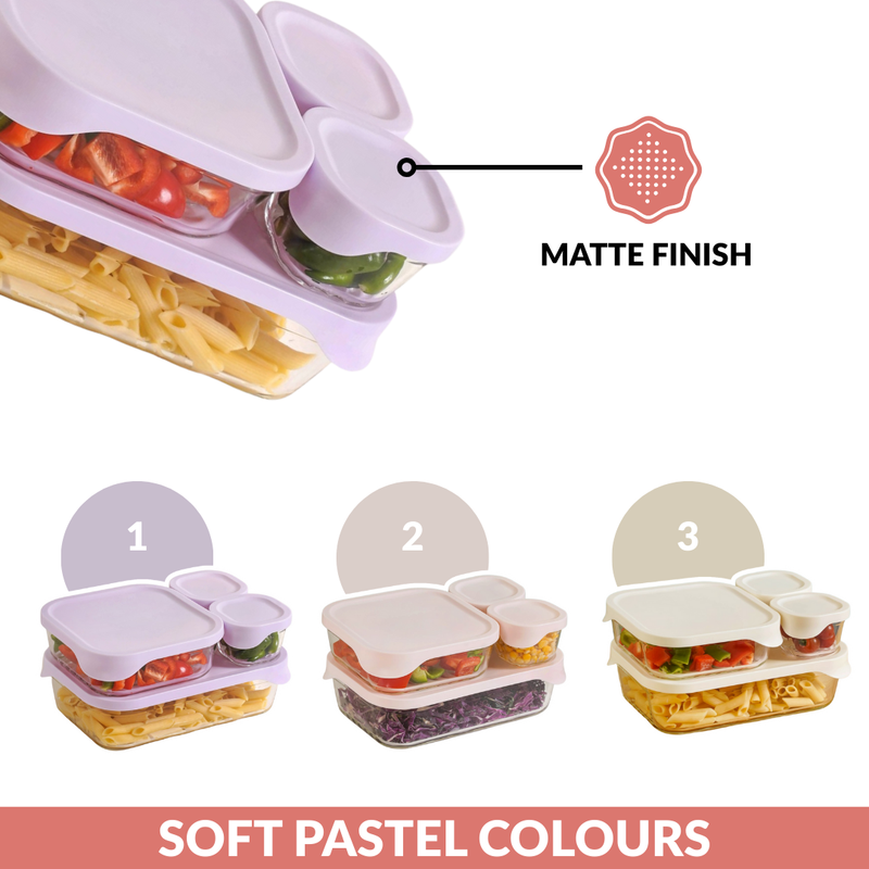 Groovo Lite Premium Borosilicate Food Container Set Of 4 220ml 1320ml 2500ml