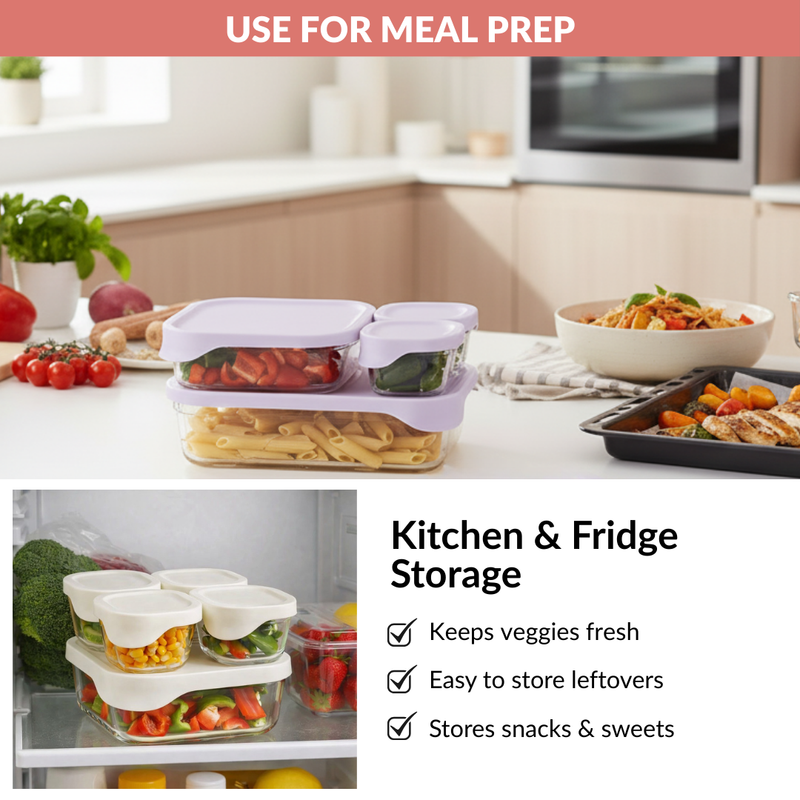 Groovo Lite Premium Borosilicate Food Container Set Of 4 220ml 1320ml 2500ml