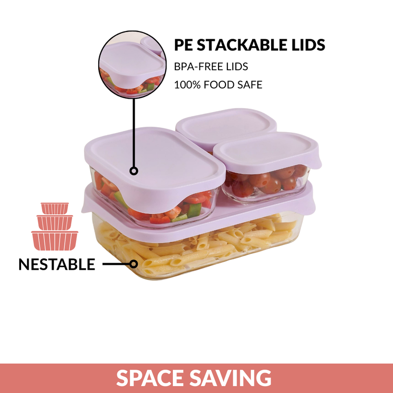 Groovo Lite Premium Borosilicate Food Container Set Of 4 370ml 930ml 2500ml