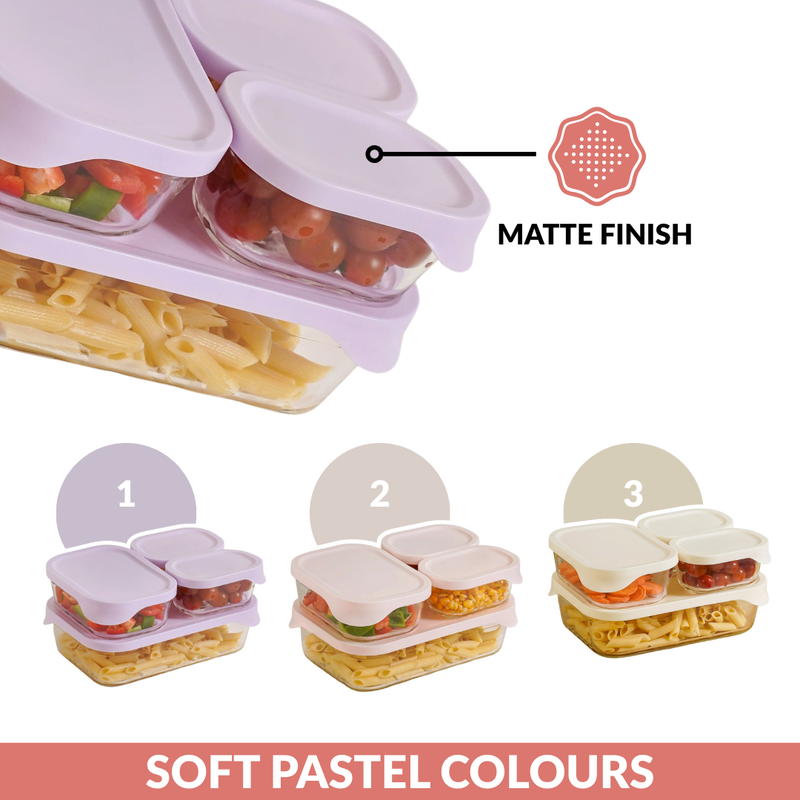 Groovo Lite Premium Borosilicate Food Container Set Of 4 370ml 930ml 2500ml