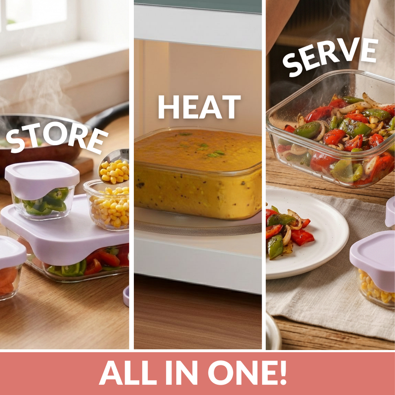 Groovo Lite Premium Borosilicate Food Container Set Of 4 370ml 930ml 2500ml