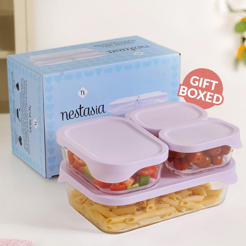 Groovo Lite Premium Borosilicate Food Container Set Of 4 370ml 930ml 2500ml