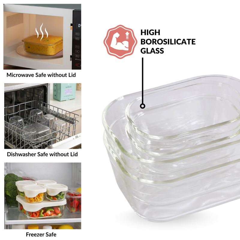 Groovo Lite Premium Borosilicate Food Container Set Of 5 220ml 1320ml