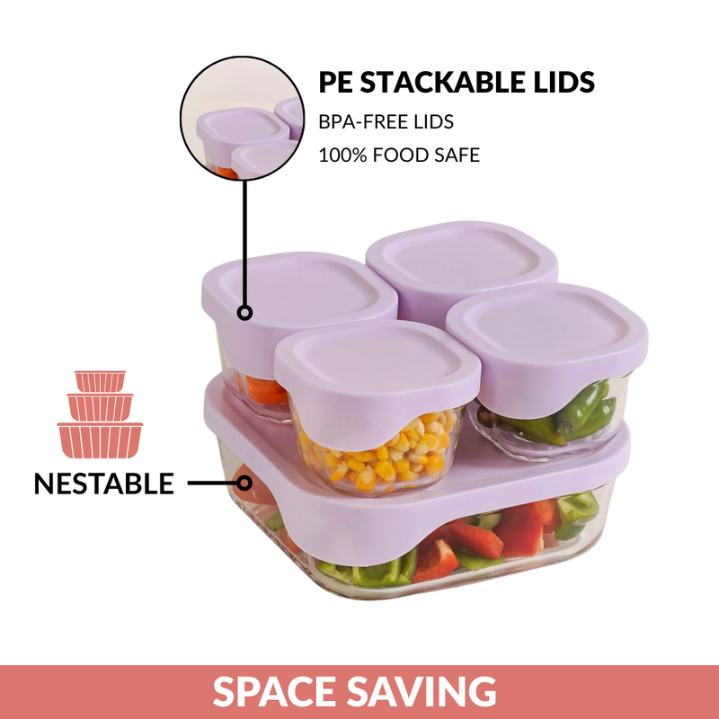 Groovo Lite Premium Borosilicate Food Container Set Of 5 220ml 1320ml