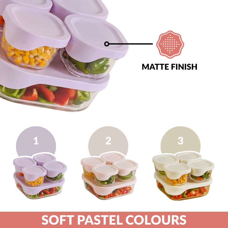 Groovo Lite Premium Borosilicate Food Container Set Of 5 220ml 1320ml