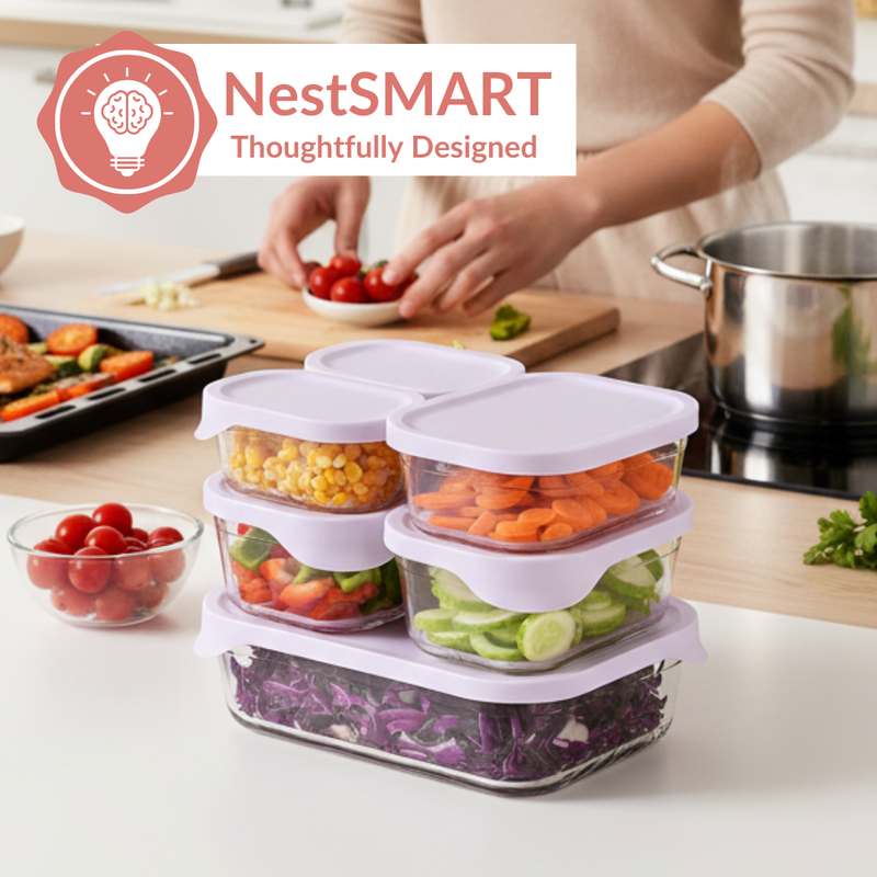 Groovo Lite Premium Borosilicate Food Container Set Of 6 370ml 930ml 1120ml 2500ml