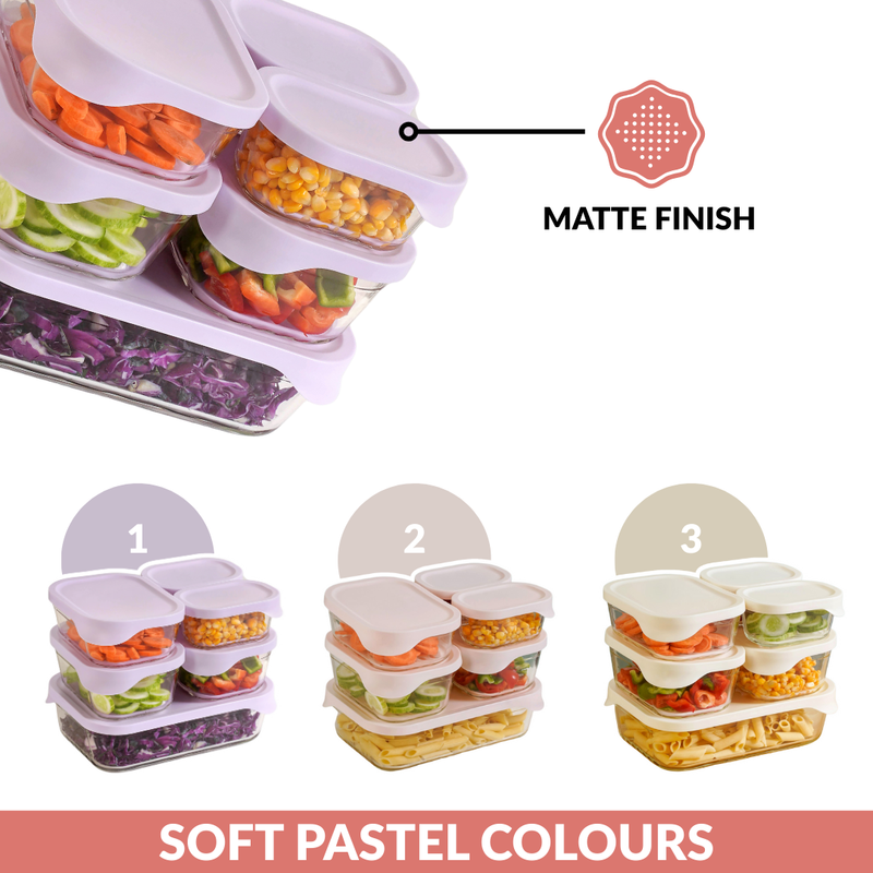 Groovo Lite Premium Borosilicate Food Container Set Of 6 370ml 930ml 1120ml 2500ml