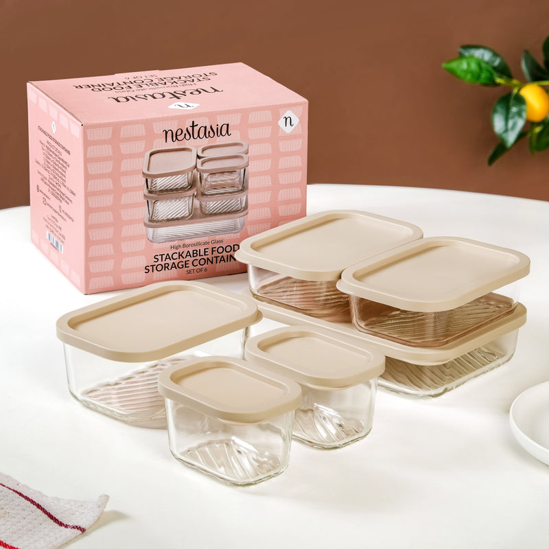 Groovo Stackable Glass Food Storage Container Set Of 6