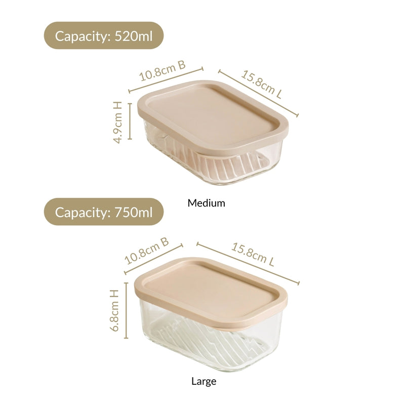 Groovo Multipurpose Storage Container Set Of 4 Beige M 520ml L 750ml