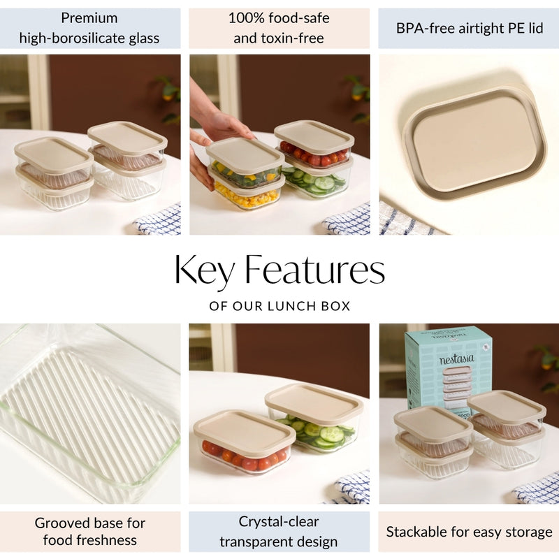 Groovo Multipurpose Storage Container Set Of 4 Beige M 520ml L 750ml