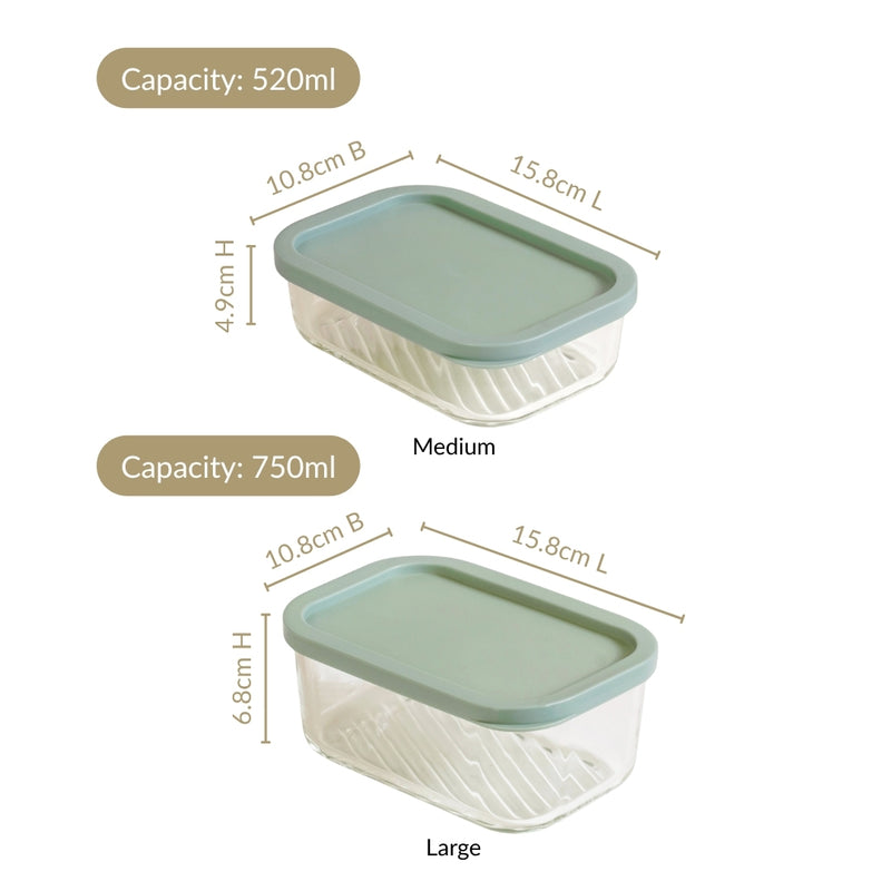 Groovo Storage Container Set Of 4 Sage Green M 520ml L 750ml