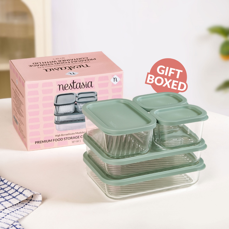 Groovo Storage Containers Set Of 5 310ml 750ml 1200ml Green
