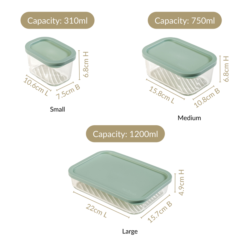 Groovo Storage Containers Set Of 5 310ml 750ml 1200ml Green