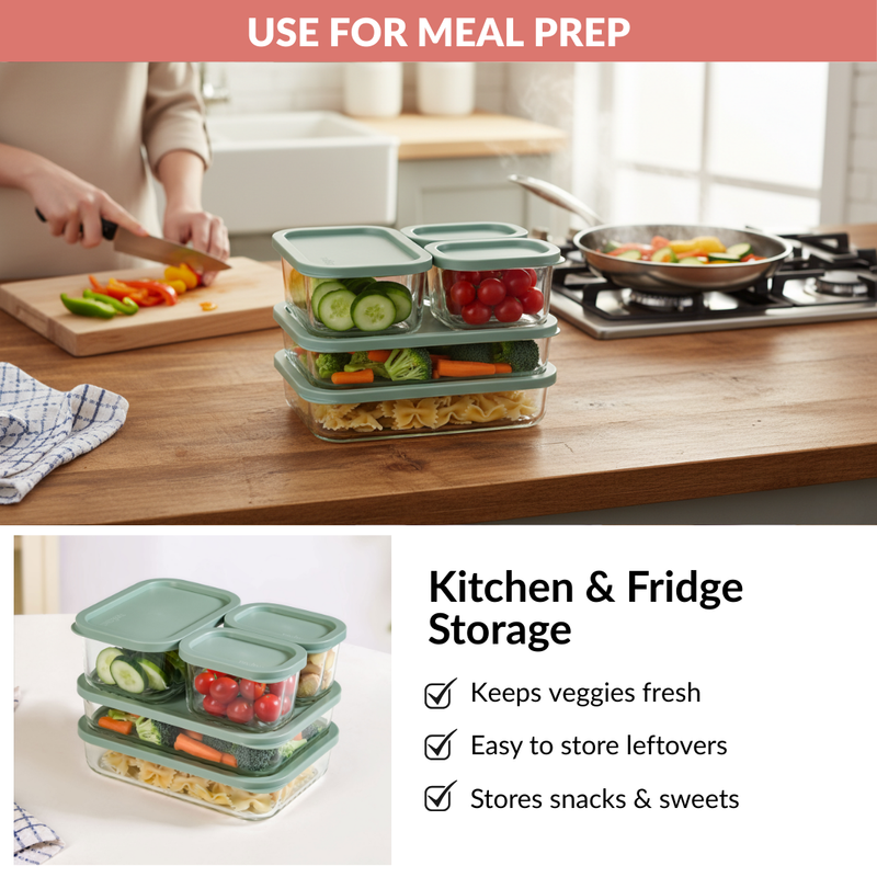 Groovo Storage Containers Set Of 5 310ml 750ml 1200ml Green