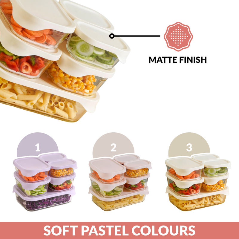 Groovo Lite Glass Food Container Set Of 6 370ml 930ml 1120ml 2500ml