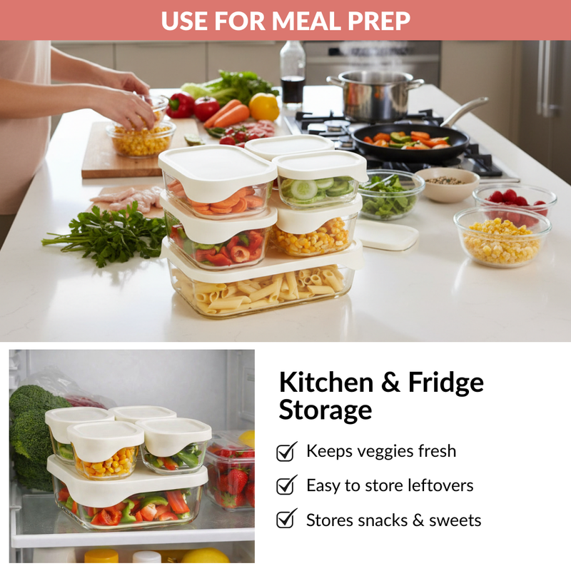 Groovo Lite Glass Food Container Set Of 6 370ml 930ml 1120ml 2500ml