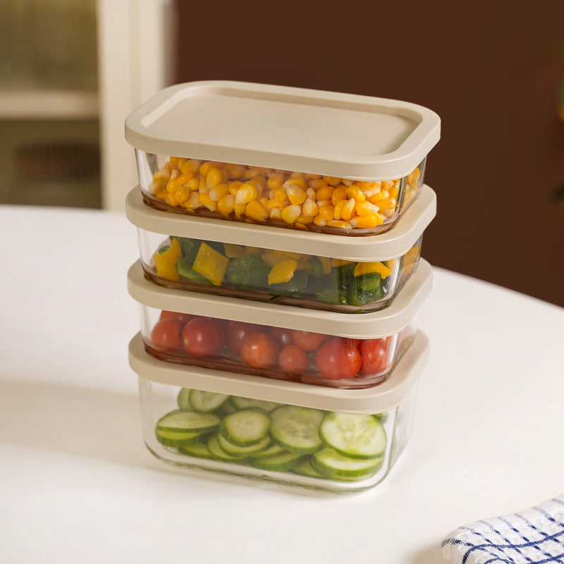 Groovo Multipurpose Storage Container Set Of 4 Beige M 520ml L 750ml