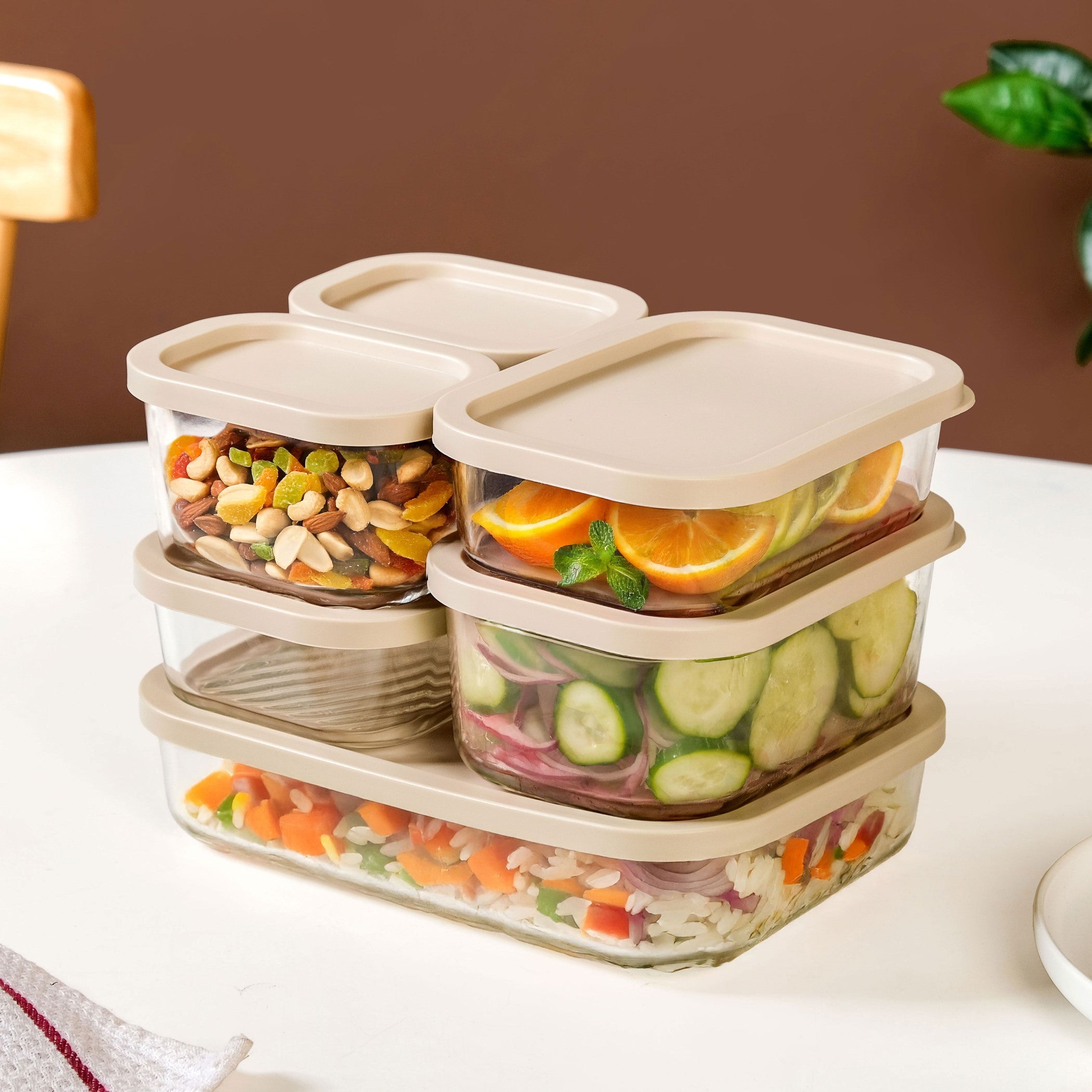Groovo Stackable Glass Food Storage Container Set Of 6 S 310ml M 520ml ...