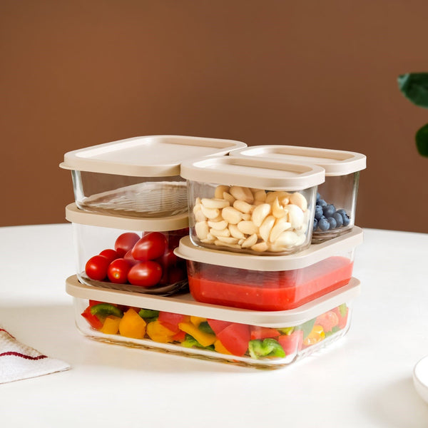 Groovo Stackable Glass Food Storage Container Set Of 6