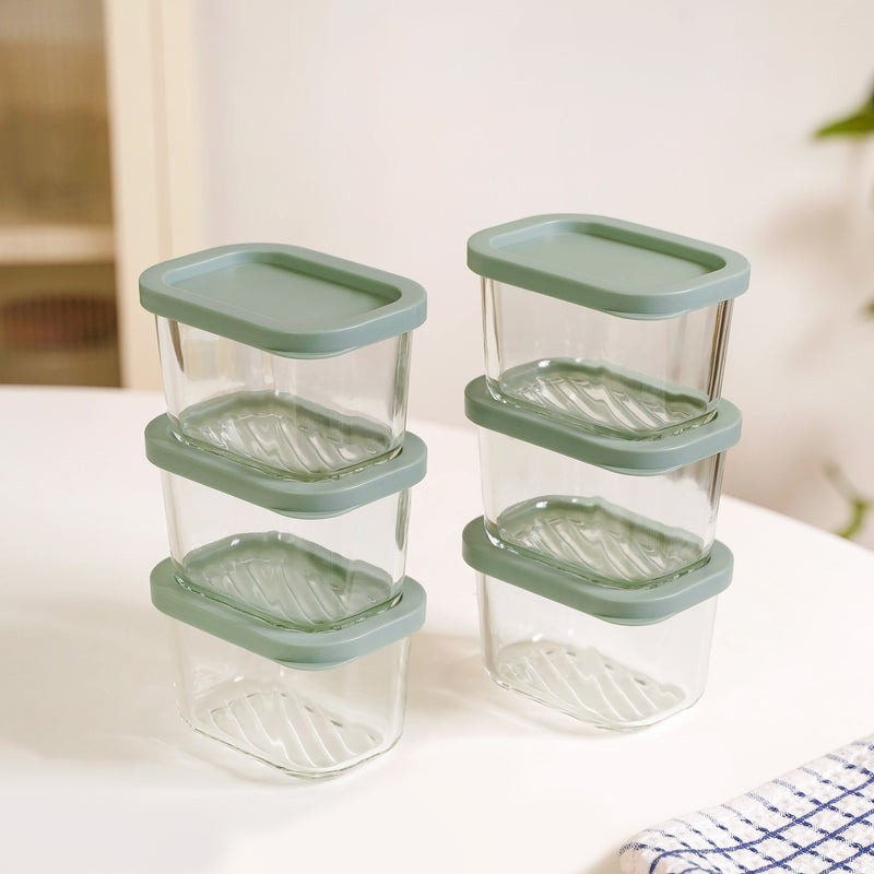Groovo Transparent Food Storage Container Set Of 6 Sage Green 310ml