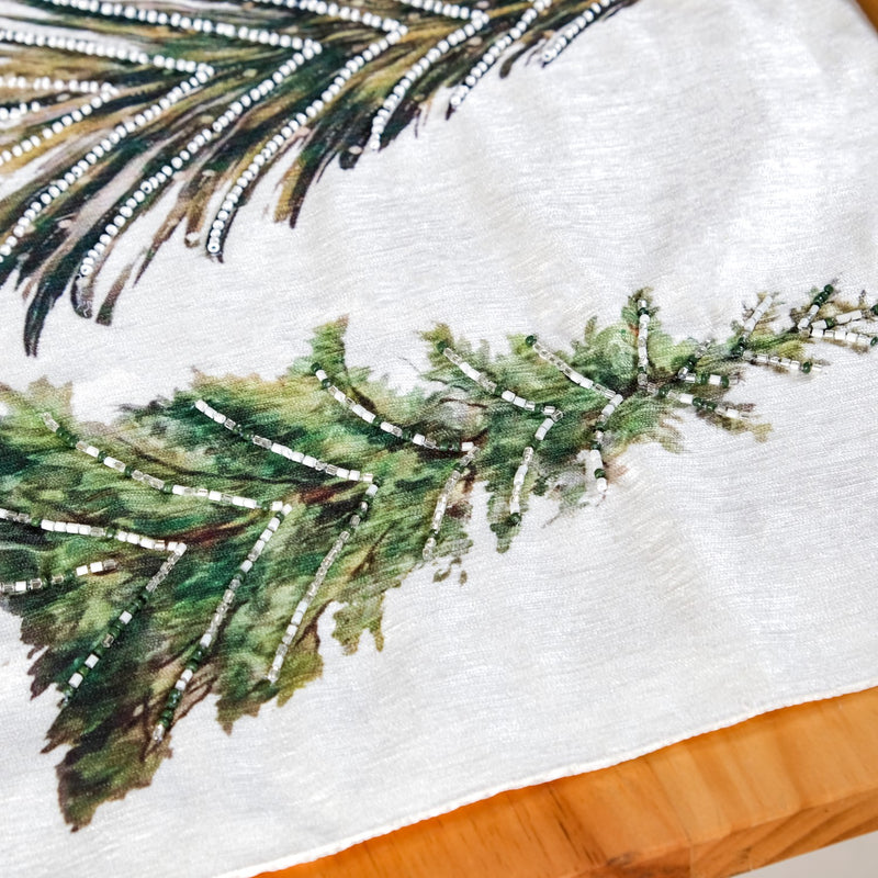 Grove Of Pine Trees Printed White Dining Table Runner