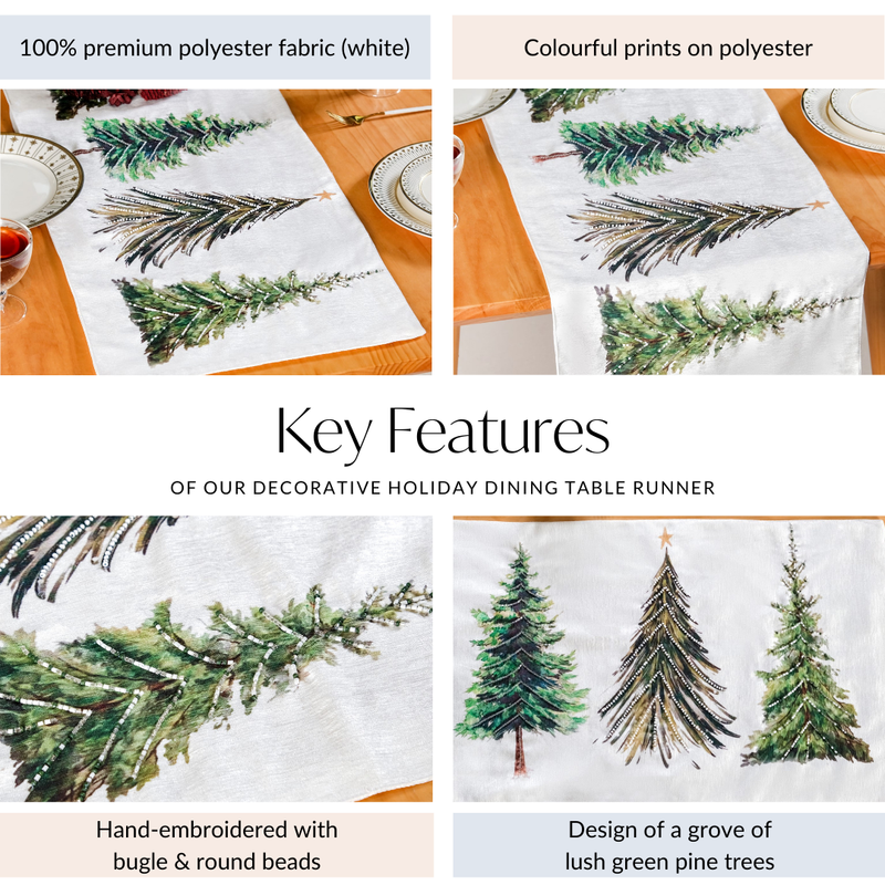Grove Of Pine Trees Printed White Dining Table Runner