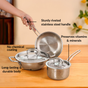 Triply Hammered Cookware Set With Frying Pan Kadai And Saucepan With Lid Set Of 3