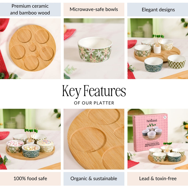 Sage Scape 5 Snack Bowls With Tray And Toothpick Set