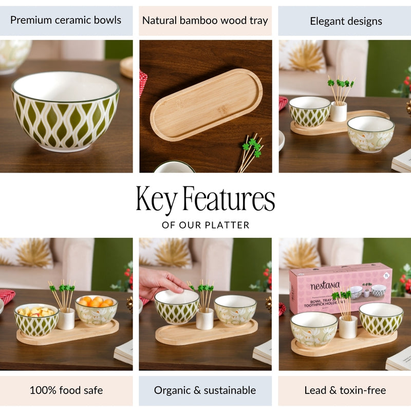 Sage Scape Bowl Tray And Toothpick Holder Set Of 5