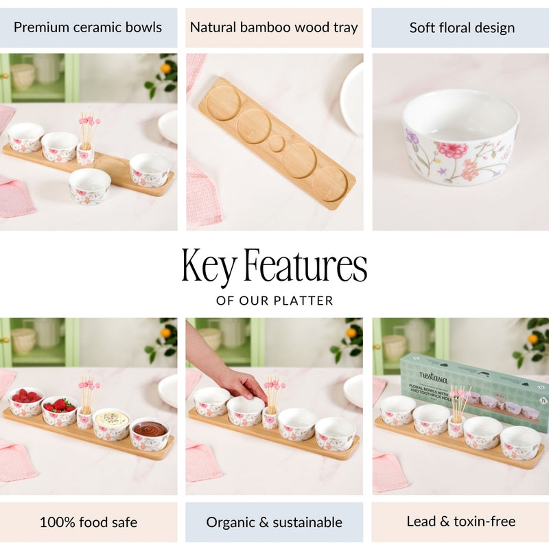 Soft Girl Floral Bowl Tray With Toothpick Holder Set