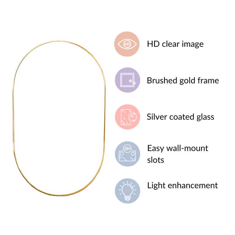 Wall Mounted Oval Mirror Gold Small