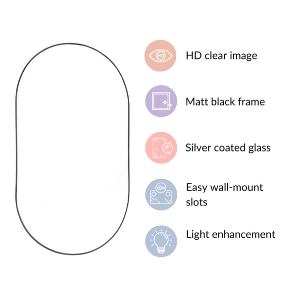 Wall Hanging Oval Mirror Black Large
