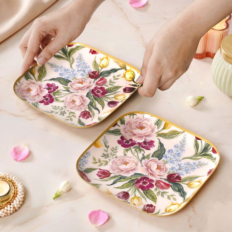 Vintage Blooms Serving Platter Set Of 2 In Gift Box