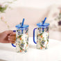 Botanical Glass Sipper With Straw Set Of 2 In Gift Box