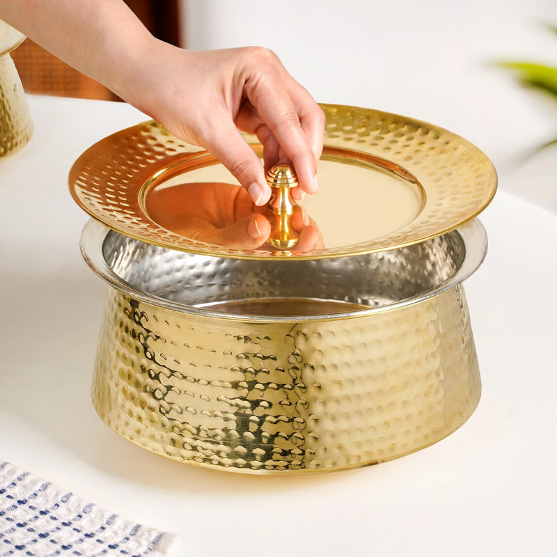 Hammered Brass Biriyani Lagan With Lid 4000ml