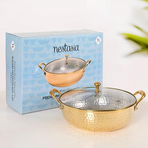 Hammered Brass Kadhai With Glass Lid 4000ml