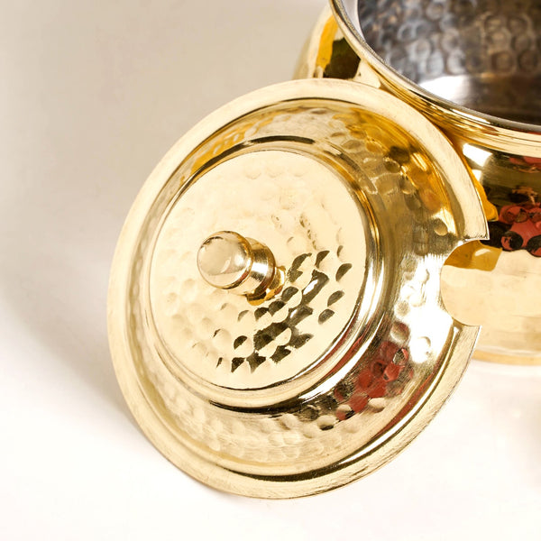 Hammered Pure Brass Ghee Pot With Spoon 400ml