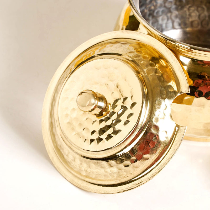 Hammered Pure Brass Ghee Pot With Spoon 400ml