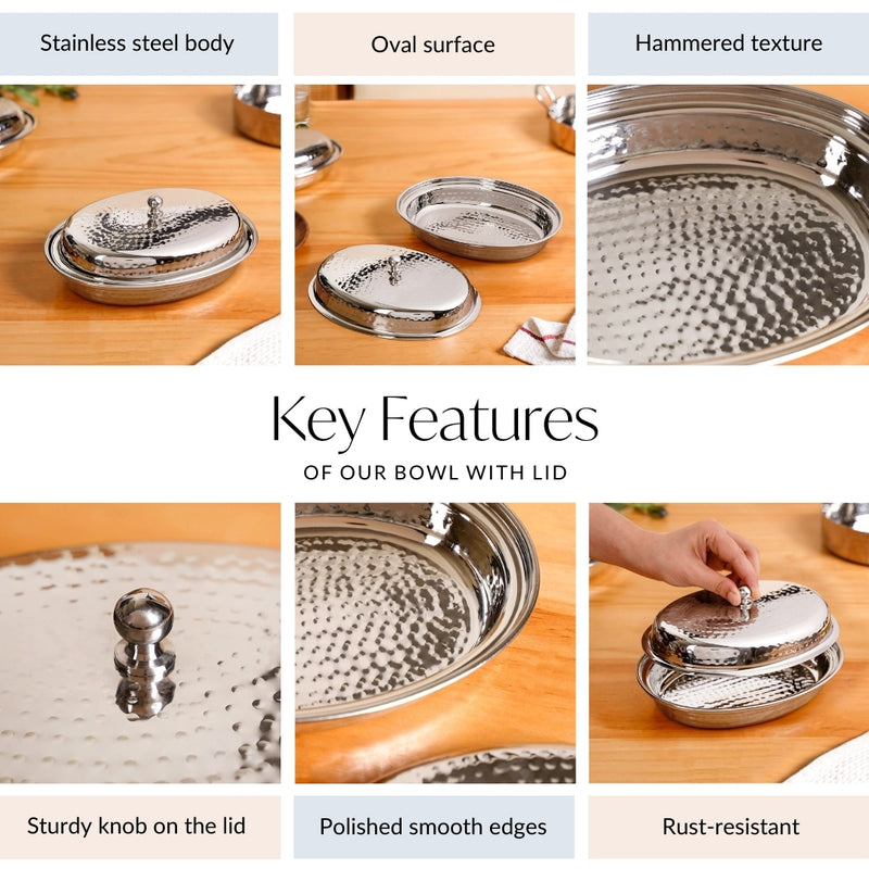 Hammered Stainless Steel Curry Dish Serveware 500ml