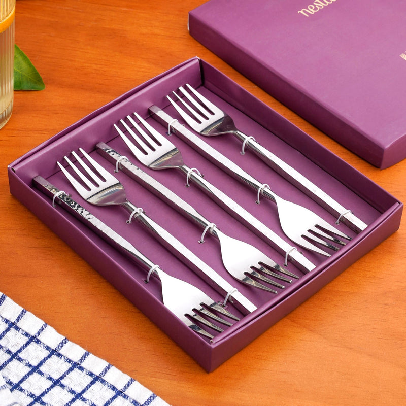 Hammered Stainless Steel Fork Set Of 6