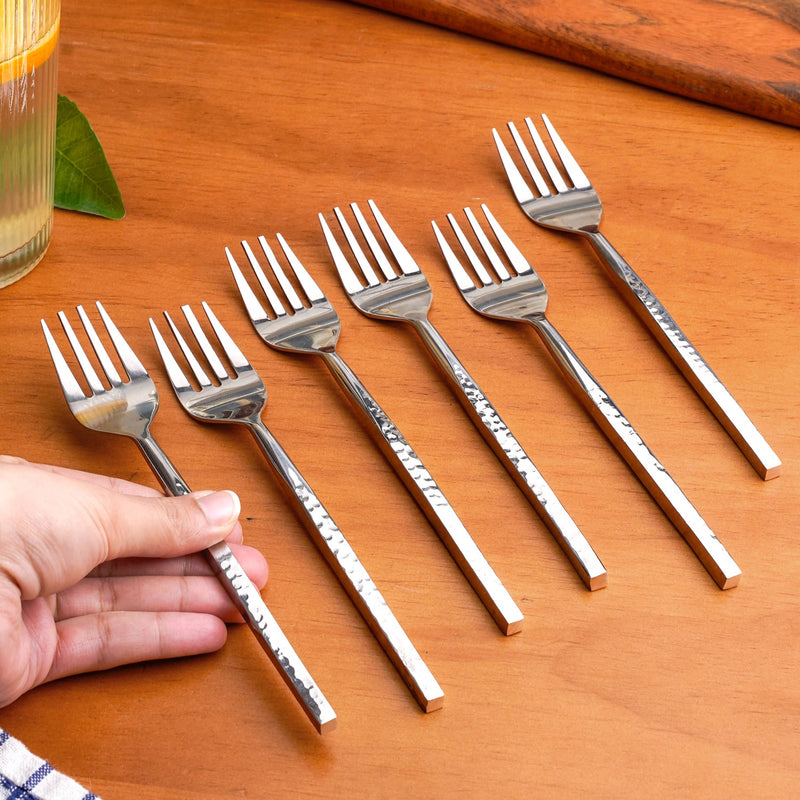 Hammered Stainless Steel Fork Set Of 6