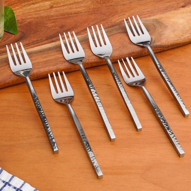 Hammered Stainless Steel Fork Set Of 6