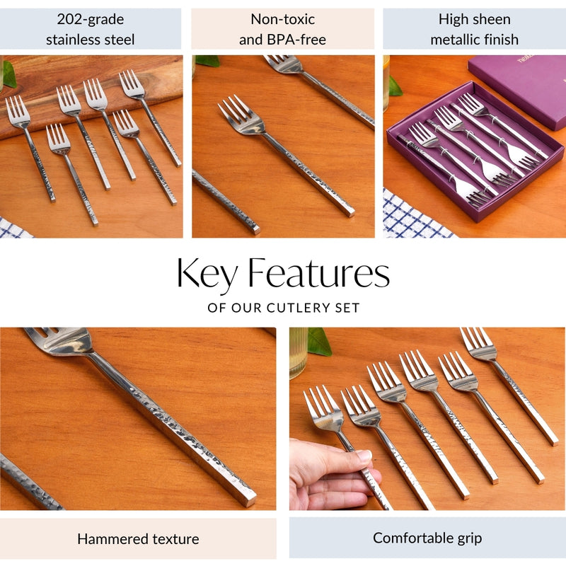 Hammered Stainless Steel Fork Set Of 6