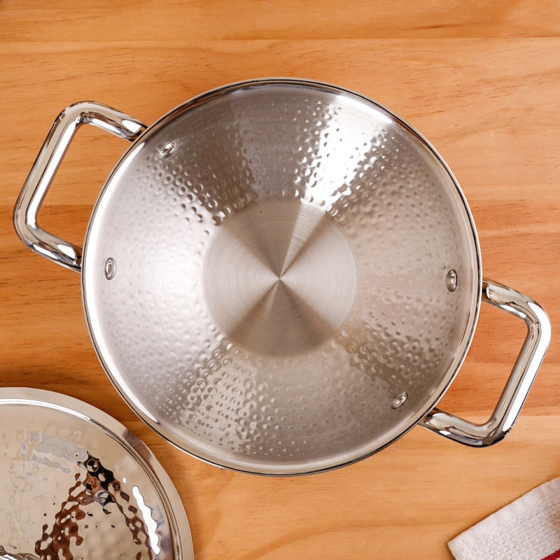 Hammered Stainless Steel Kadai With Lid 3500ml