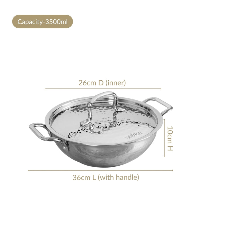 Hammered Stainless Steel Kadai With Lid 3500ml