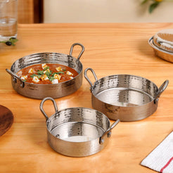Hammered Stainless Steel Serving Kadai Set Of 3